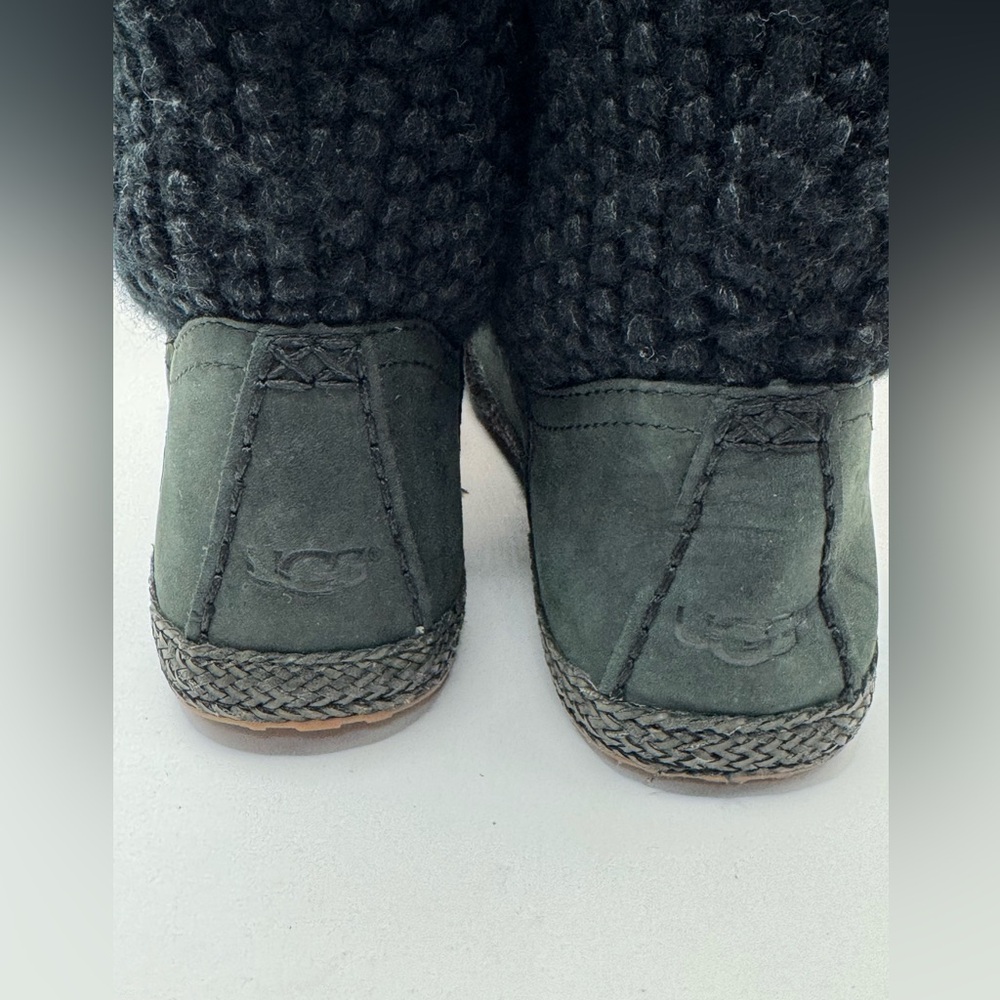 UGG Lyza black Leather Black Knit Winter Boot Size US 6 - Picture 5 of 10